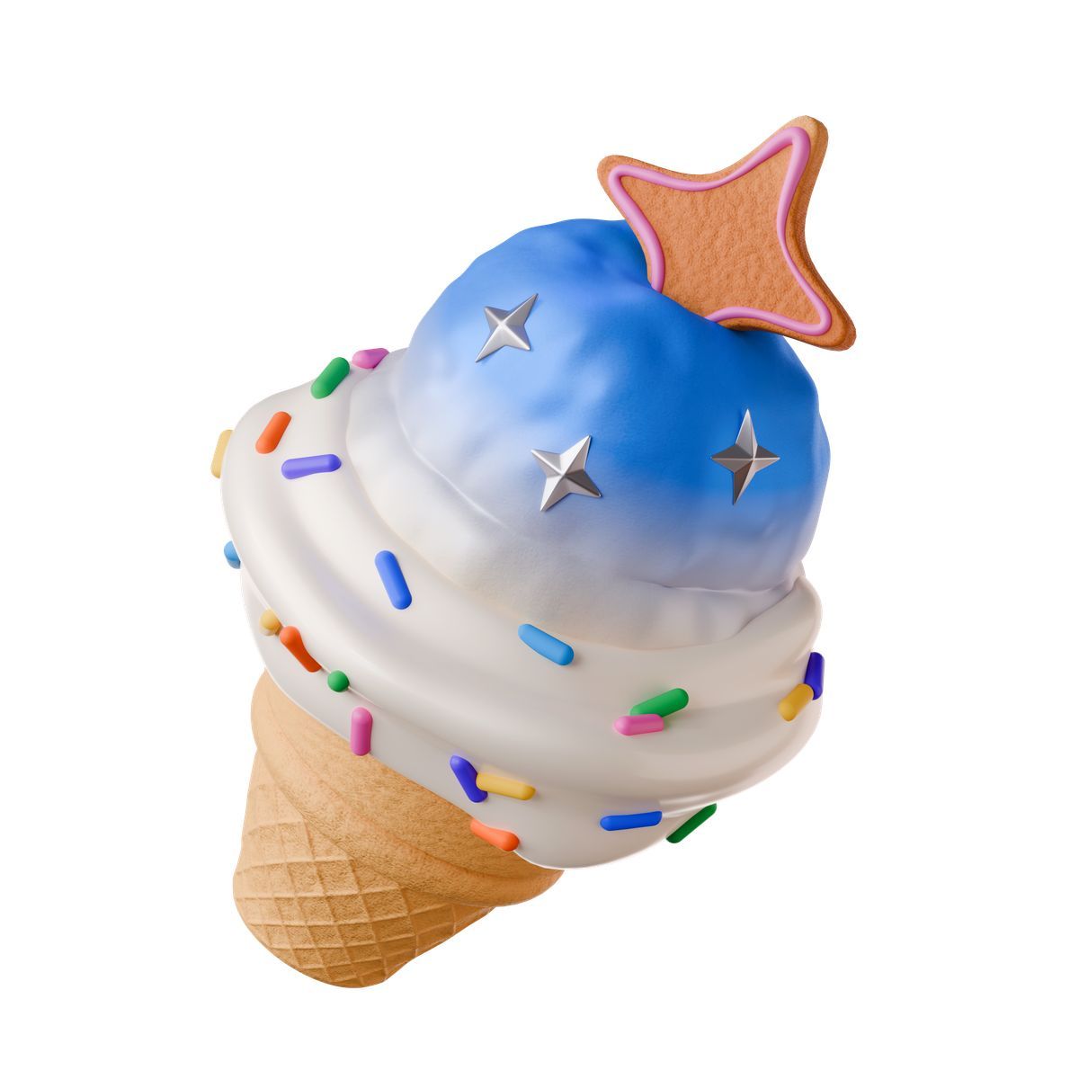 3d stickle style ice cream with star cookie icon