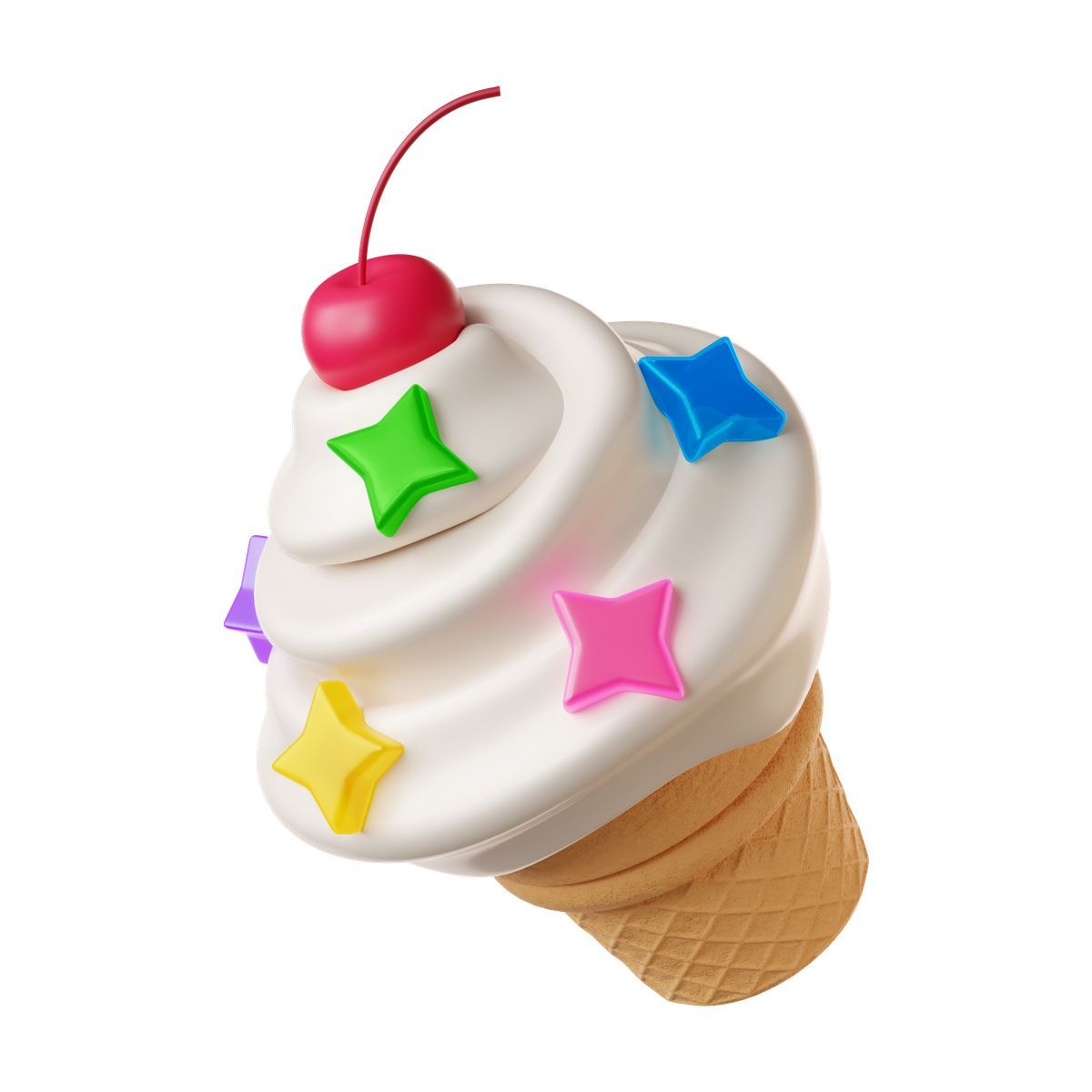 3d stickle style ice cream with stars and cherry on top icon