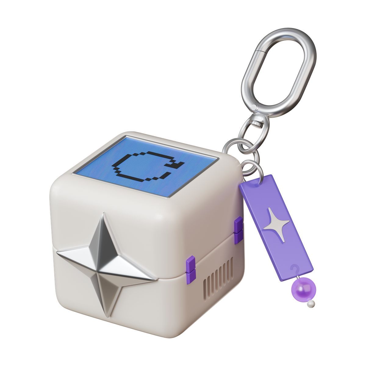 icona keychain cube gadget with digital screen and star charm accessory 3d stickle stile