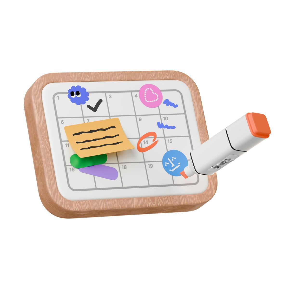 3d stickle style marking whiteboard monthly calendar icon