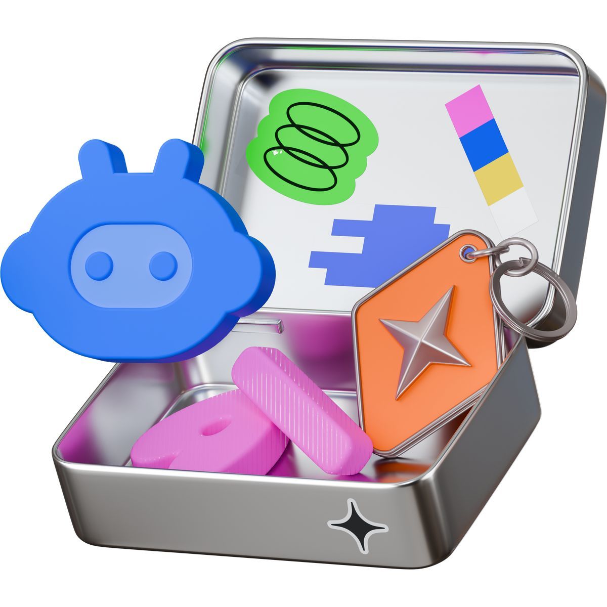 3d stickle style metal box with ai accessories icon