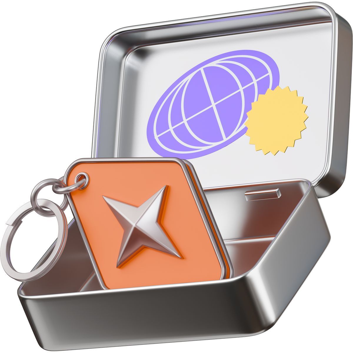 3d stickle style metal box with ai keychain icon