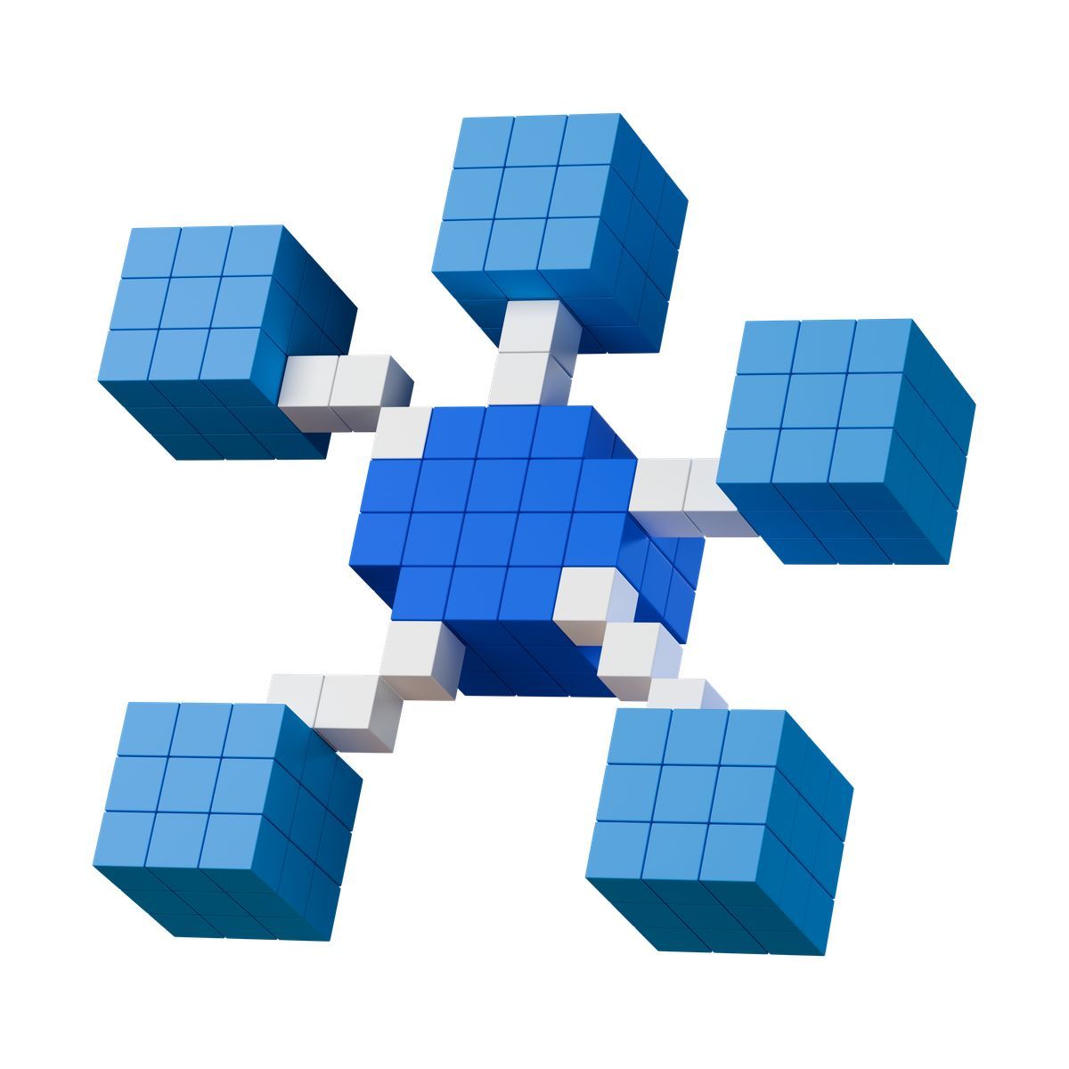 3d stickle style network hub cubes connected by white links on black space icon