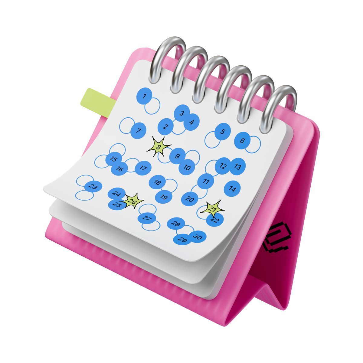 3d stickle style office desk calendar with spiral binding tracking monthly appointments icon
