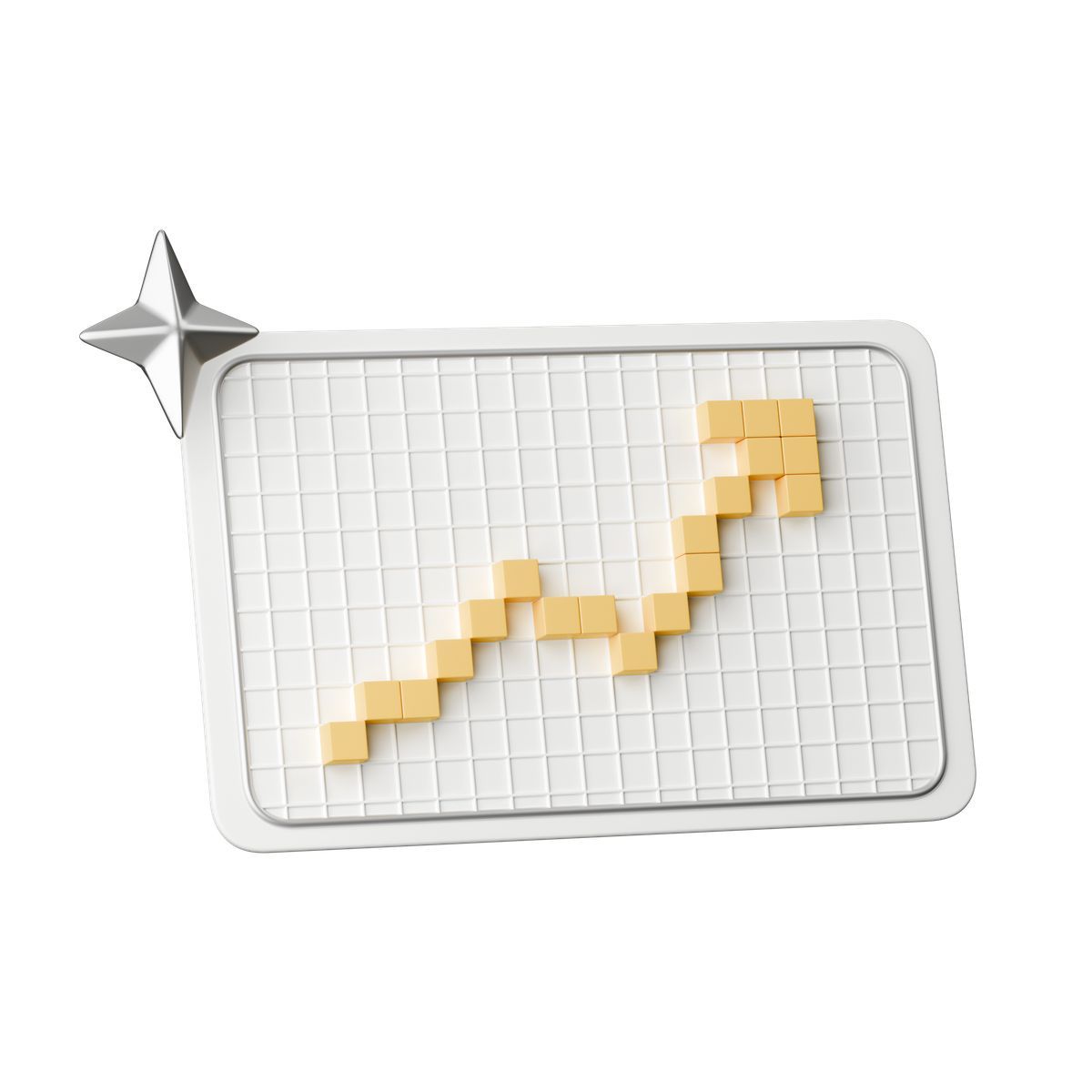 3d stickle Stil performance data chart with blocky upward arrow and silver star Icon