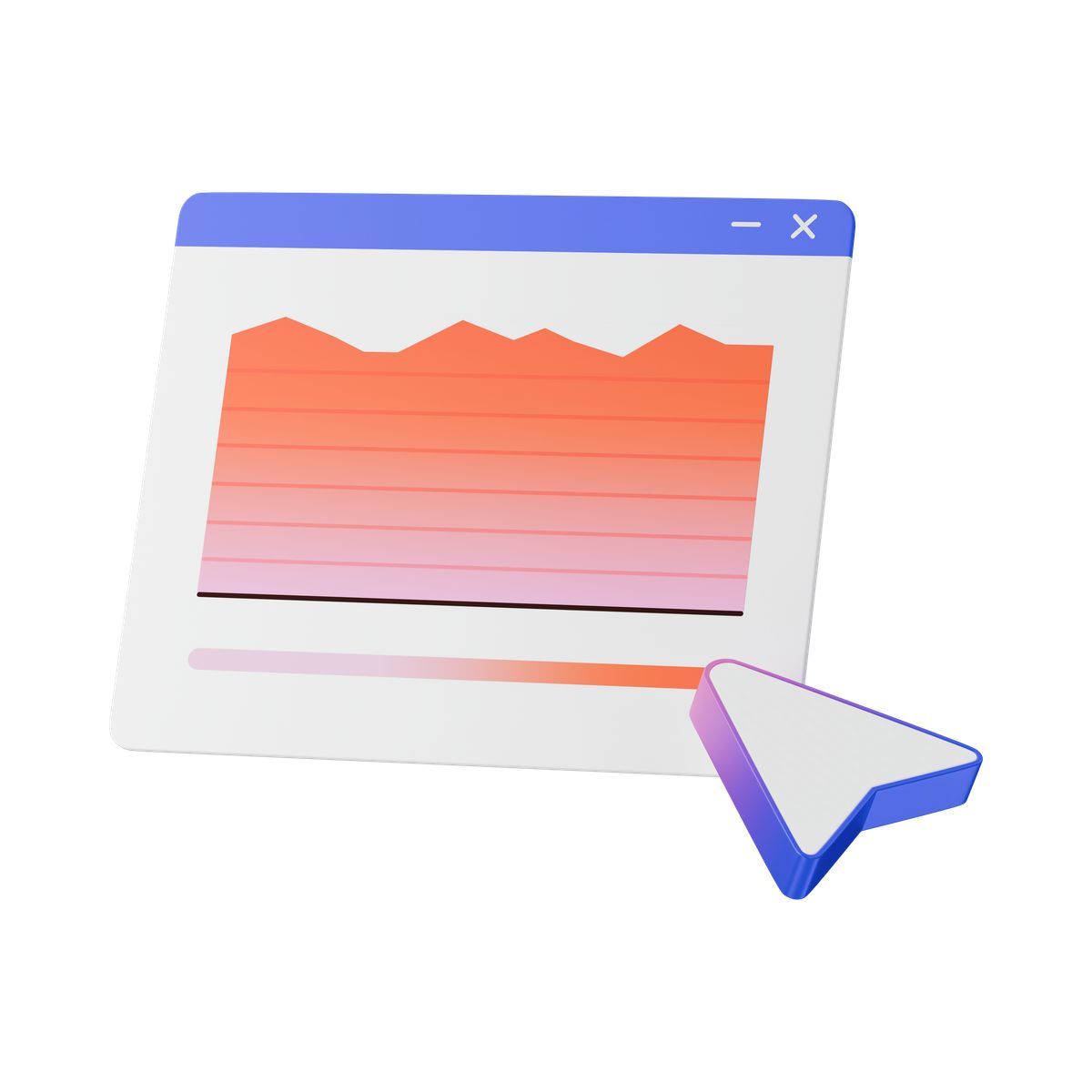 3d stickle Stil performance metrics panel featuring gradient chart and navigation cursor arrow Icon
