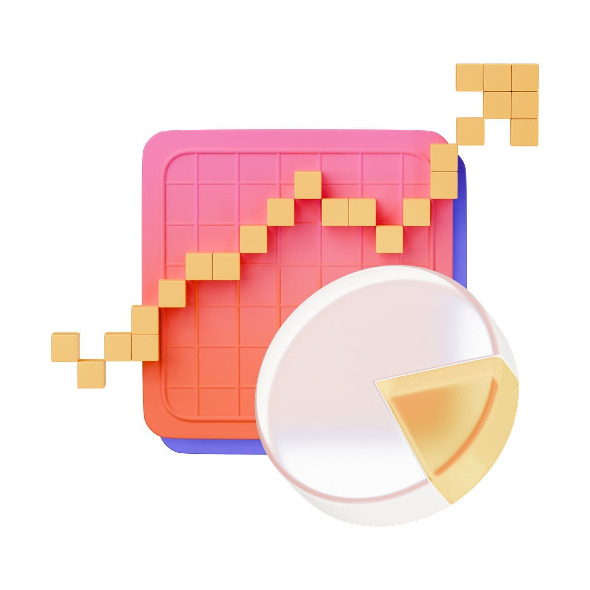 3d stickle スタイル pie chart with upward arrow アイコン