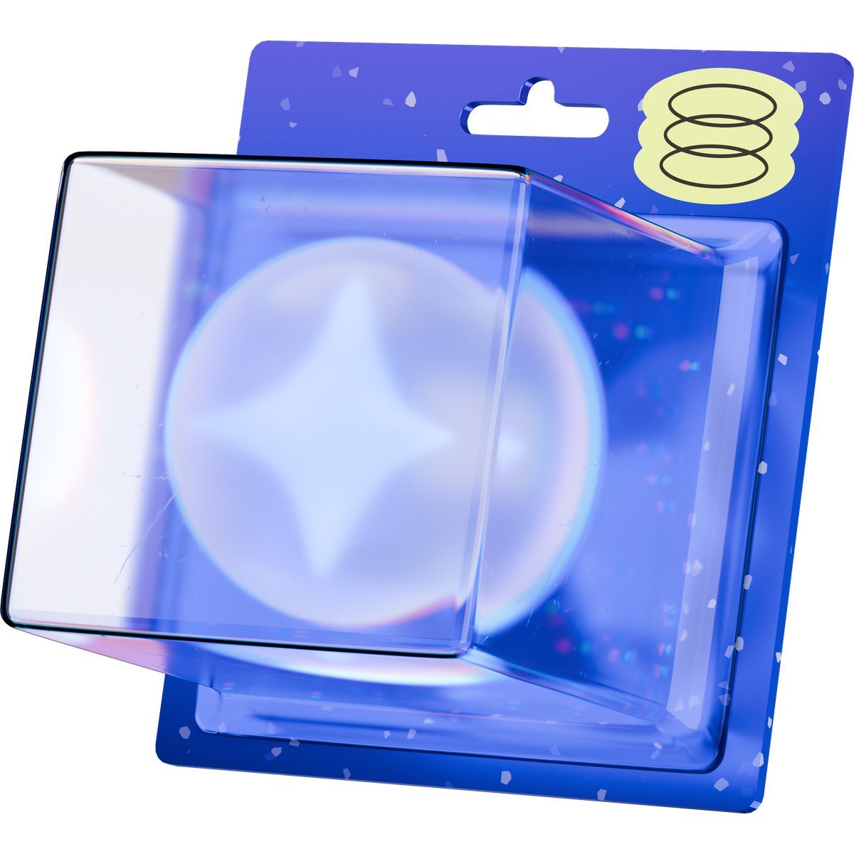 3d stickle style plastic box with sparkle sphere icon
