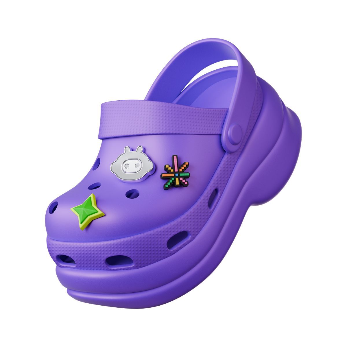 3d stickle style purple crocs shoe with decorations icon
