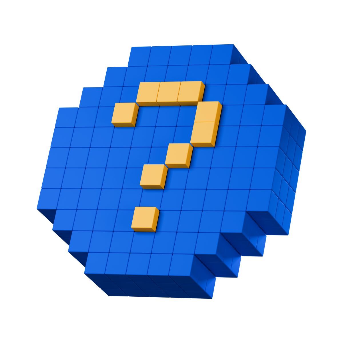 icona question mark symbol built with stacked blue and yellow cubes 3d stickle stile