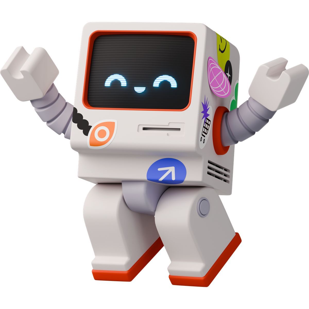 3d stickle style retro robot jumping icon
