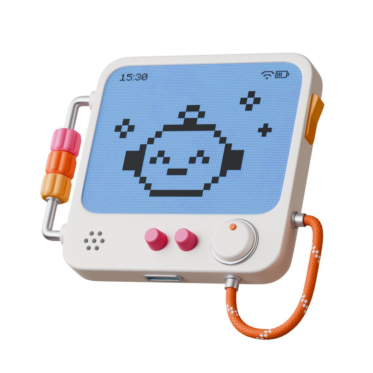 icona retro tablet with pixel ai chatbot 3d stickle stile