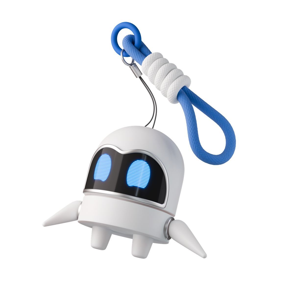 3d stickle スタイル robot keychain with blue rope loop and cute futuristic face アイコン