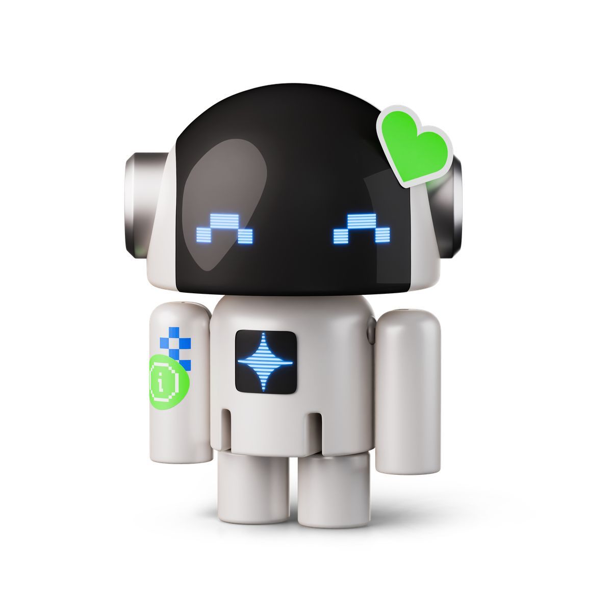3d stickle スタイル robot toy with digital face display and green heart badge アイコン