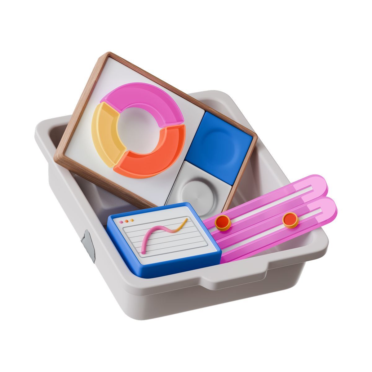 3d stickle スタイル security tray with diagram and chart アイコン