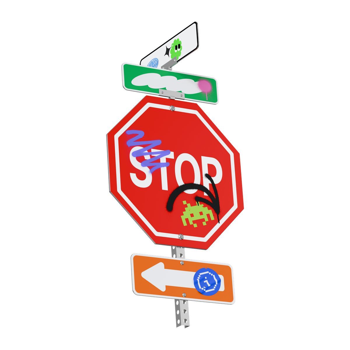3d stickle style stop sign with stickers icon