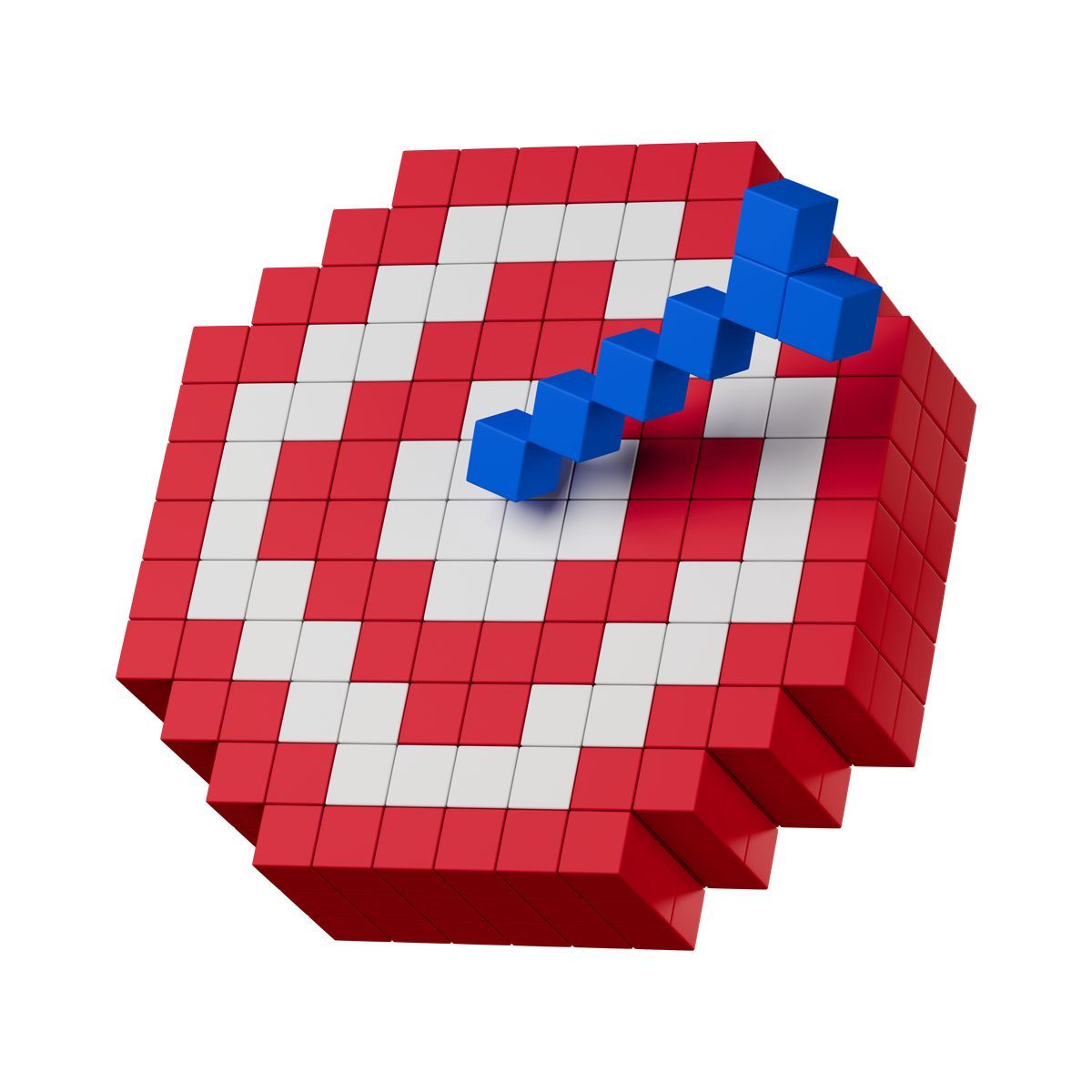 icona success objective reached with blue cubic arrow piercing pixel target 3d stickle stile