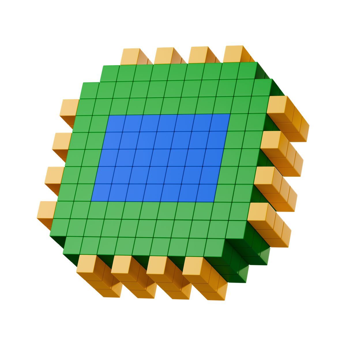 3d stickle style voxel central processing unit micro chip icon