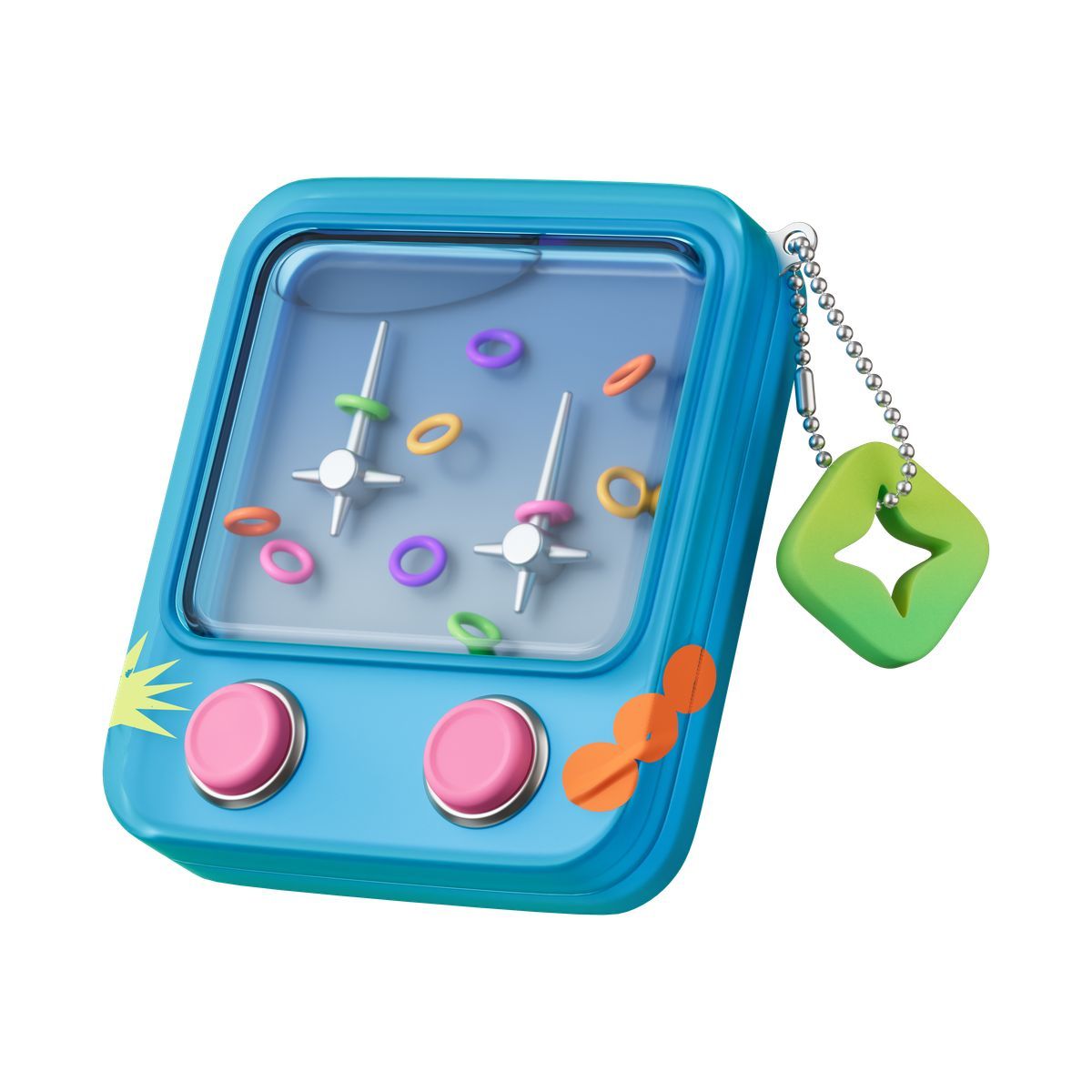 3d stickle 스타일 water ring toss handheld game with pink buttons and keychain 아이콘