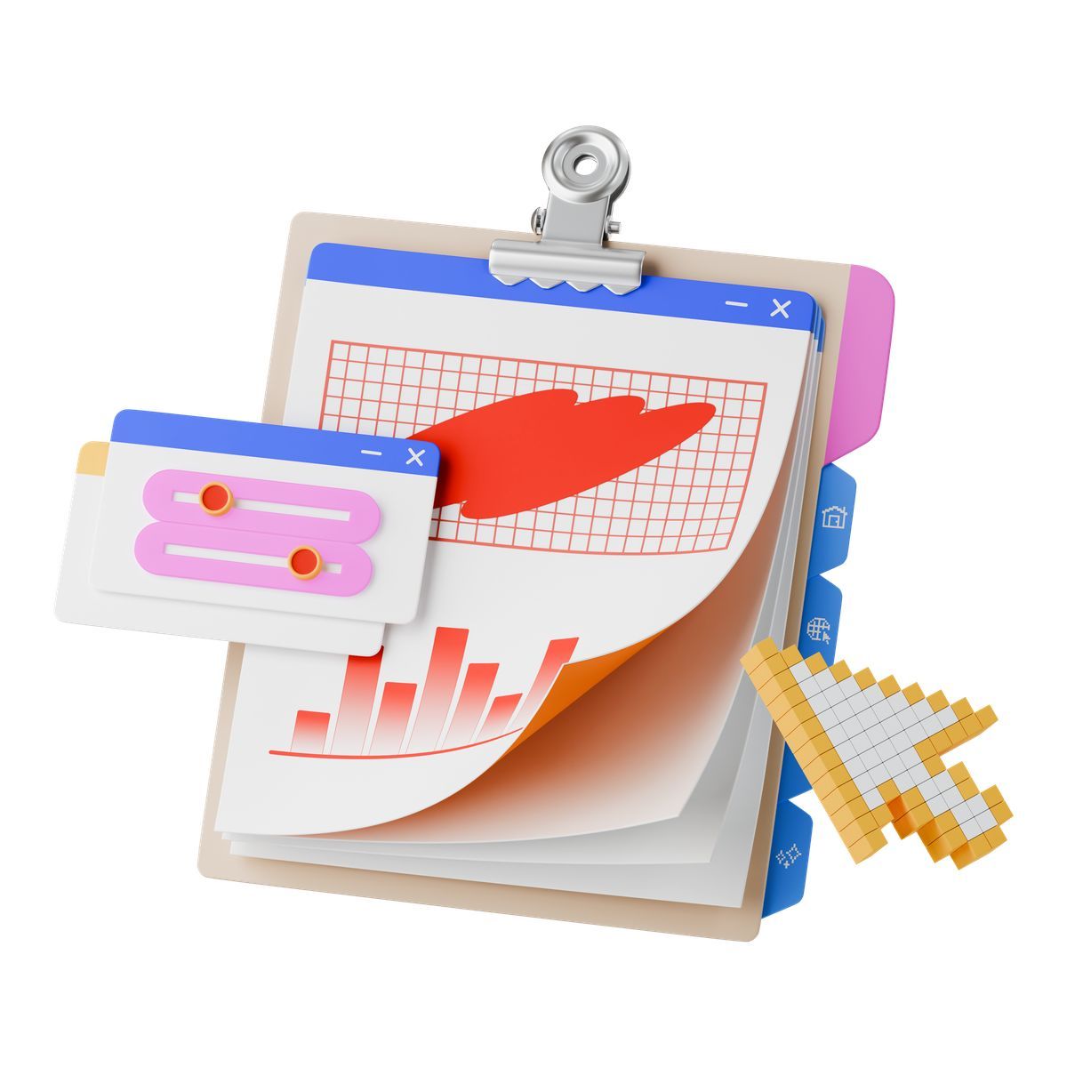 3d stickle style website windows with analytics icon
