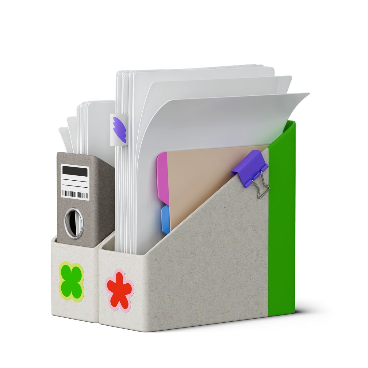 3d sugary style boxes with folder and documents icon