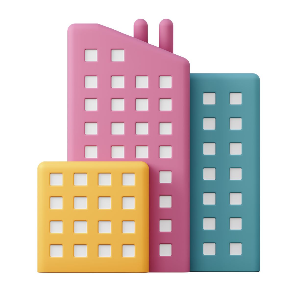 3d sugary style colorful multistory city buildings icon