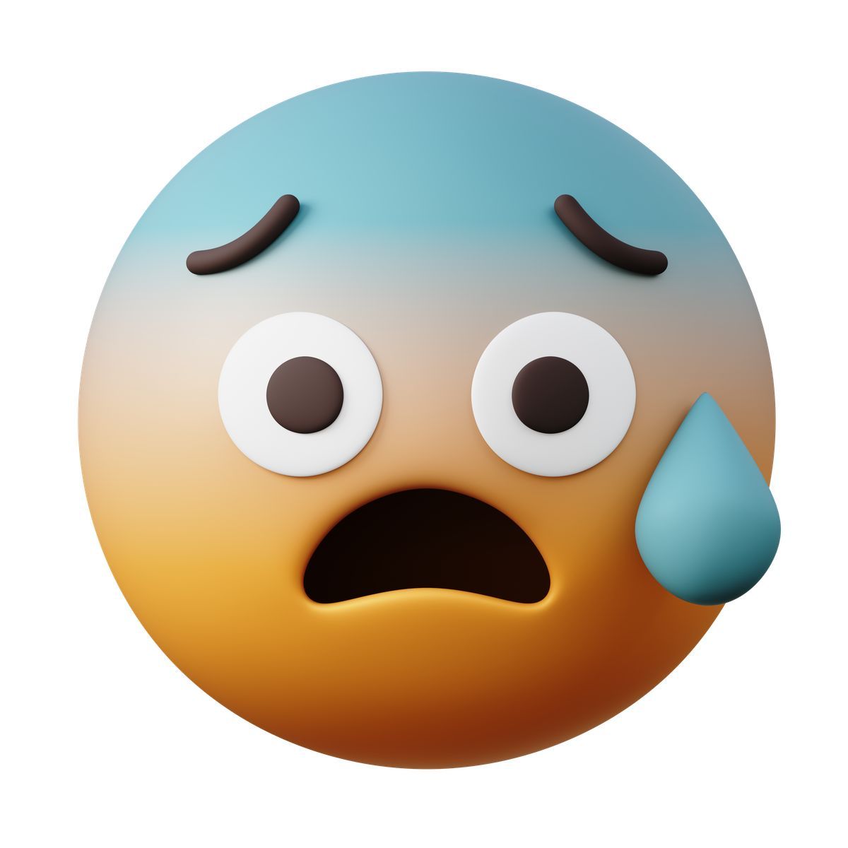 3d sugary style emoji anxious face with sweat, stress and worry reaction icon