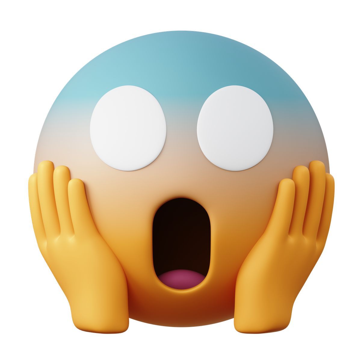 3d sugary style emoji face screaming in fear, expressing shock and surprise icon