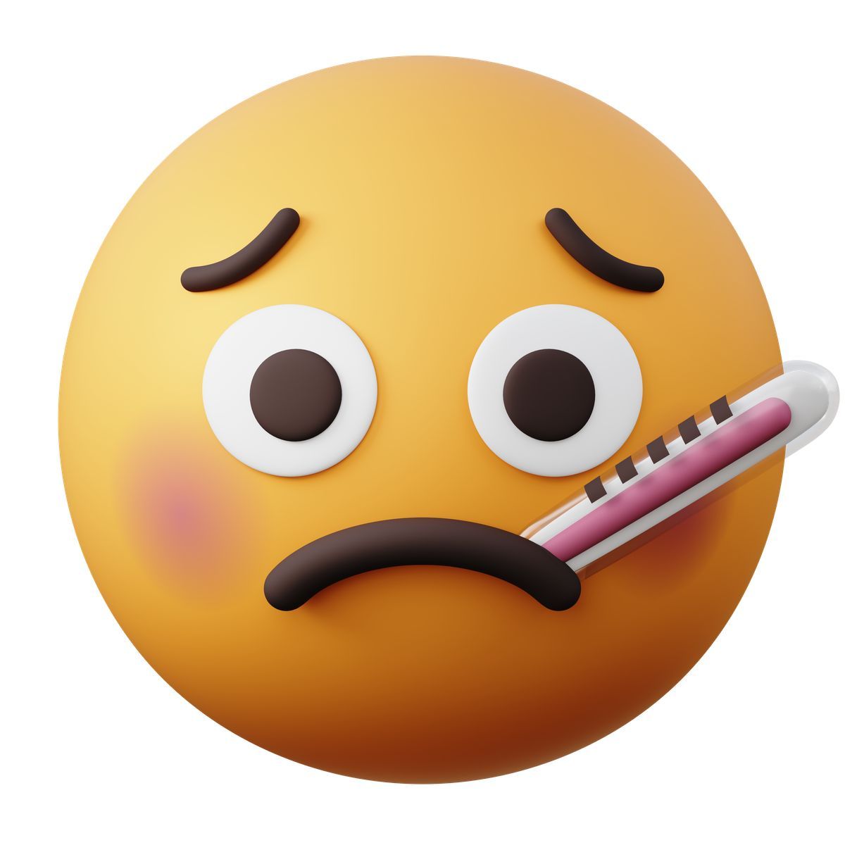 3d sugary style emoji face with thermometer icon