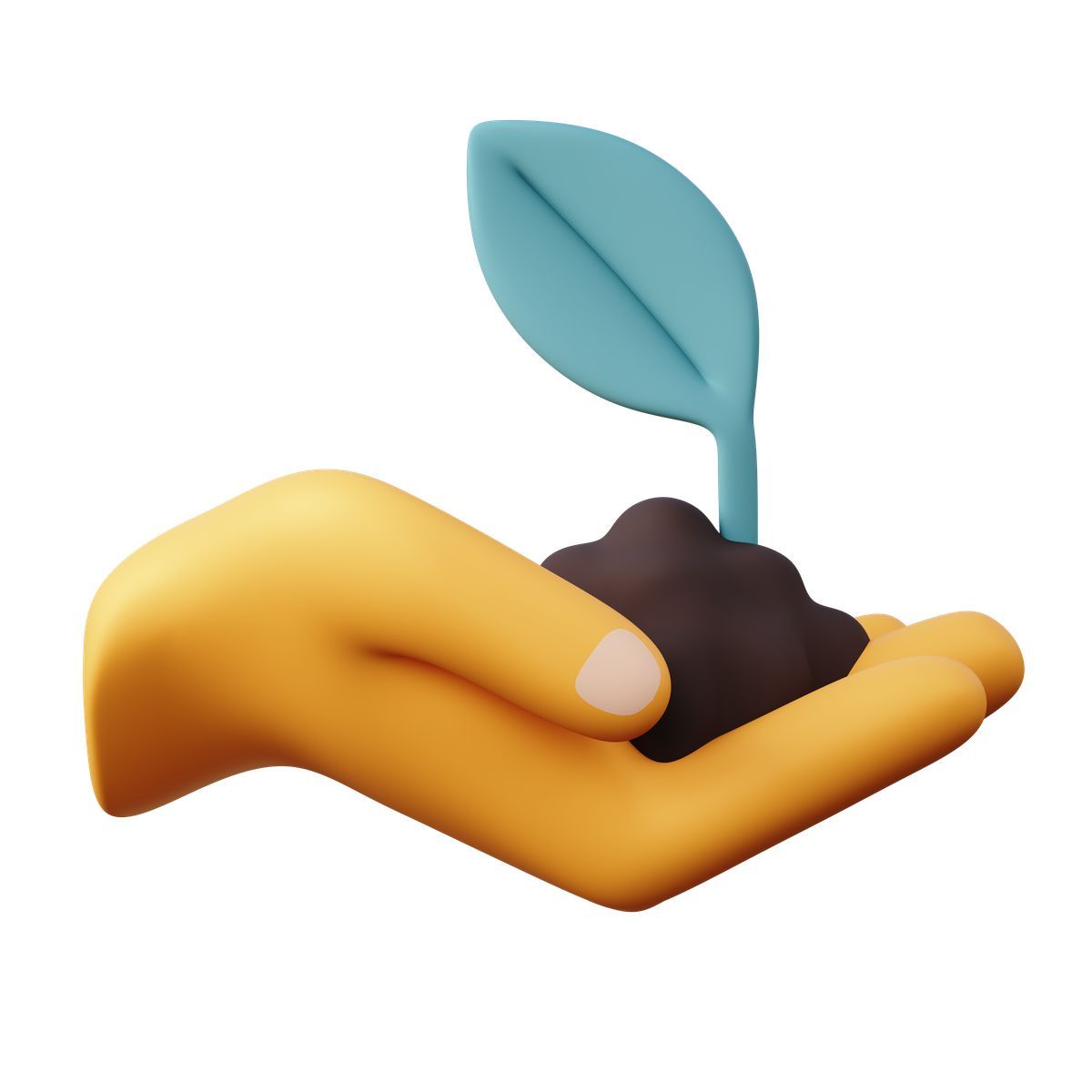 3d sugary style hand holding soil with sprout, care and nurturing icon