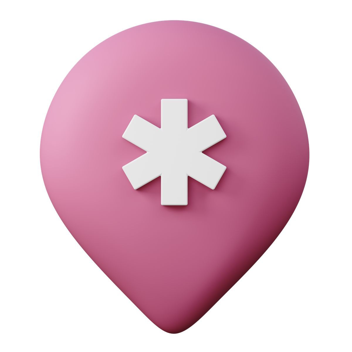 3d sugary style pink hospital location pin with medical asterisk symbol icon