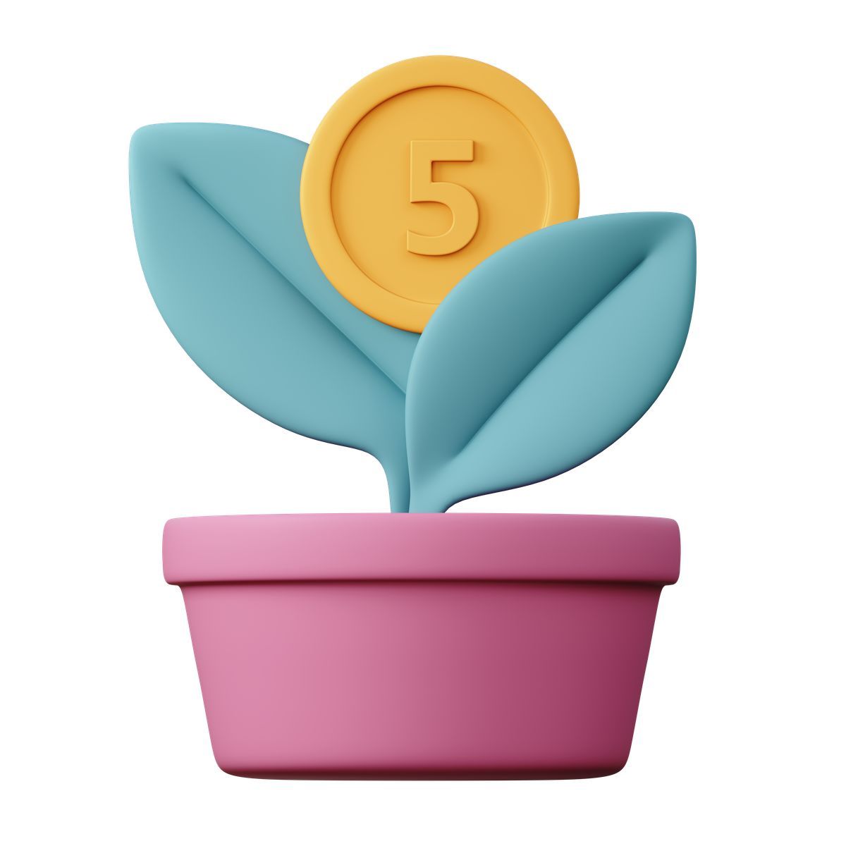 3d sugary style potted plant with coin, investment and wealth accumulation icon