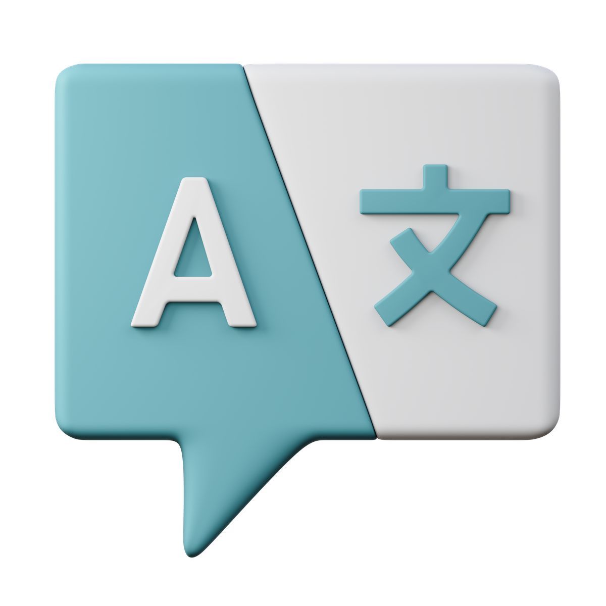 3d sugary style speech bubble with language symbols, international communication icon