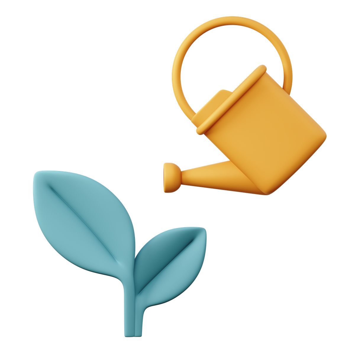 3d sugary style watering can and seedling, gardening and plant care icon