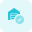 Online digital warehouse unit portal logotype with check mark icon