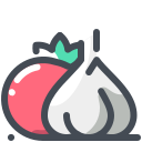 pastel color style tomato and garlic icon