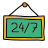 doodle style 24 7 open sign icon