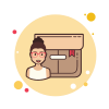 bubbles style girl with glasses product box icon