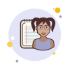 bubbles style lady with a notebook icon