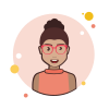 bubbles style brown curly hair lady in red shirt icon
