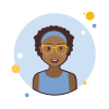 bubbles style brown curly hair lady mit gelben gläsern icon