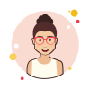 bubbles style brown curly hair lady with red glasses icon