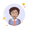 bubbles style brown curly hair lady with purple glasses icon