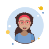 bubbles style brown long curly hair lady with red glasses icon