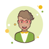 bubbles style short curly hair lady with red glasses icon