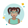bubbles style two ponytails hair lady with green glasses icon