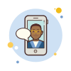 bubbles style male student with glasses messaging icon