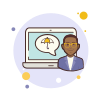 bubbles style man laptop sun umbrella icon