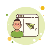 bubbles style man window paper plane icon