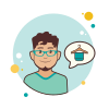 bubbles style man in green glasses hotel room icon